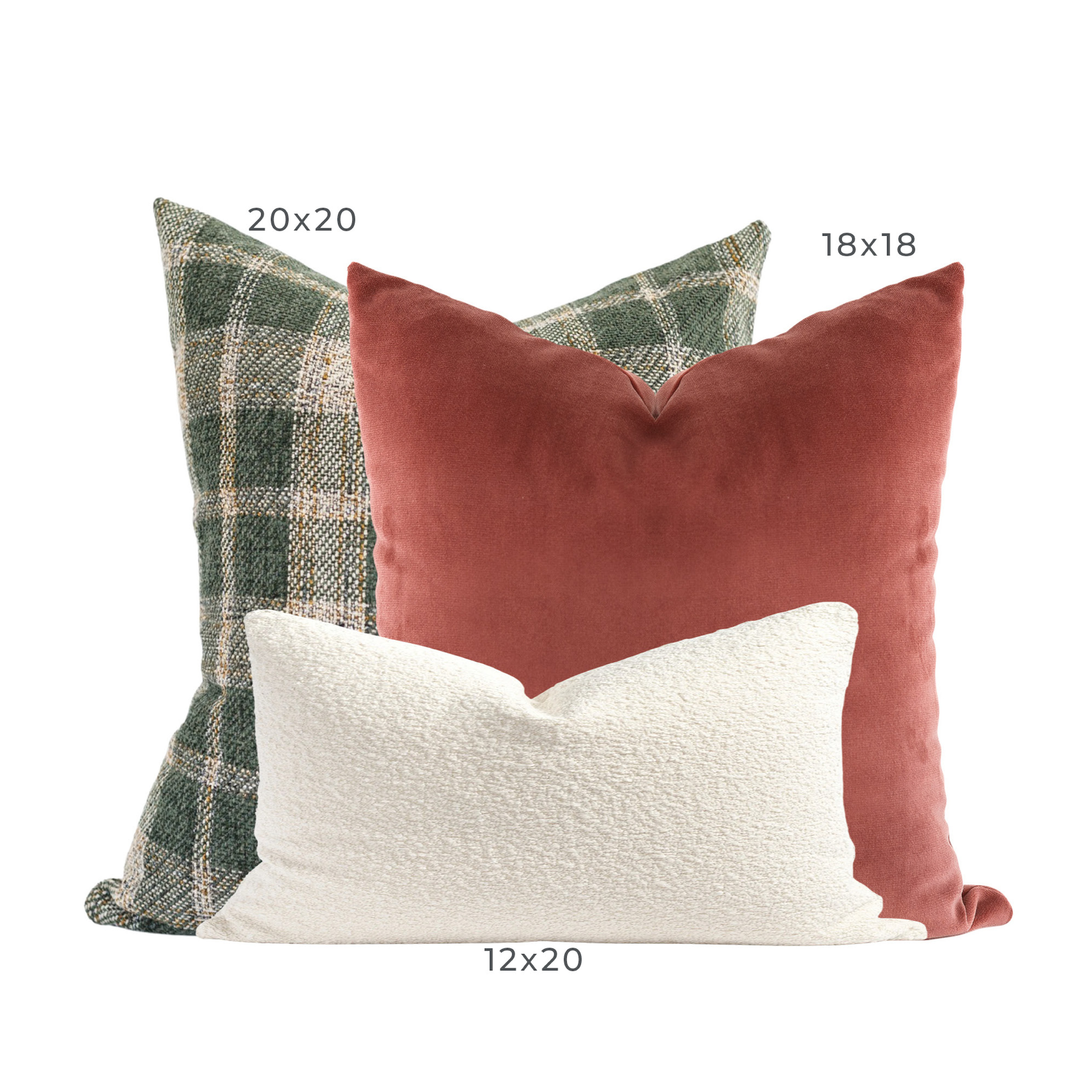 Christmas Throw Pillows, Green Plaid Pillow, Velvet Couch Pillows