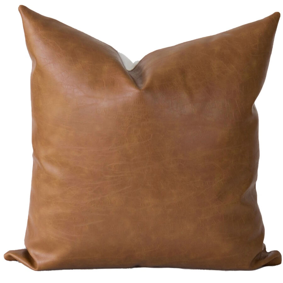 Cognac Faux Leather Pillow Cover 